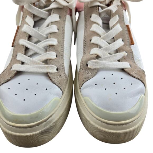 Tory Burch Ladybug Platform Sneakers Womens 9 White Leather Pink Low Top Logo - Picture 5 of 14